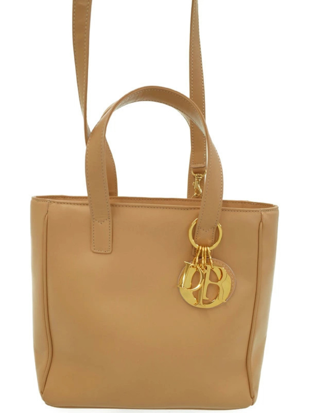 Christian Dior smooth leather tote dual top shoulder strap DIOR logo Brown